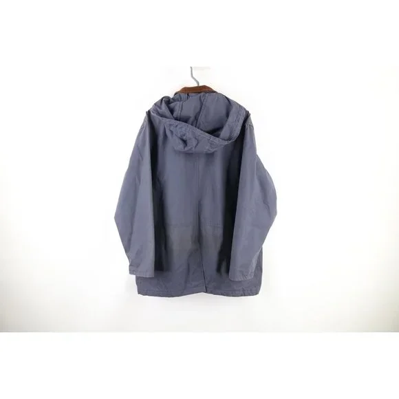 Vintage 90s Ralph Lauren Mens Medium Faded Waxed Cotton Lined Parka Jacket Blue
